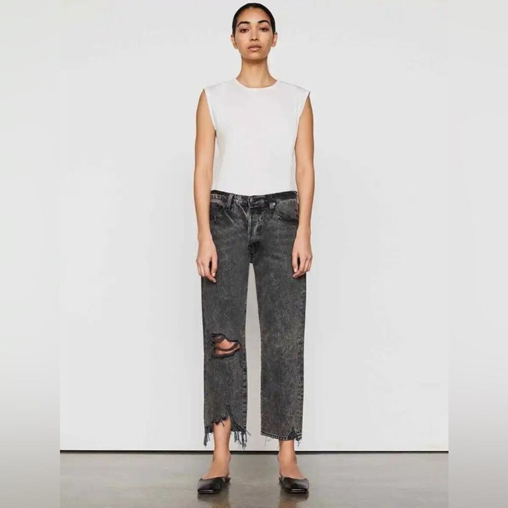 Frame Grey Le Slouch Crop Jeans Harbor Way Destructed Women's Plus Size 33